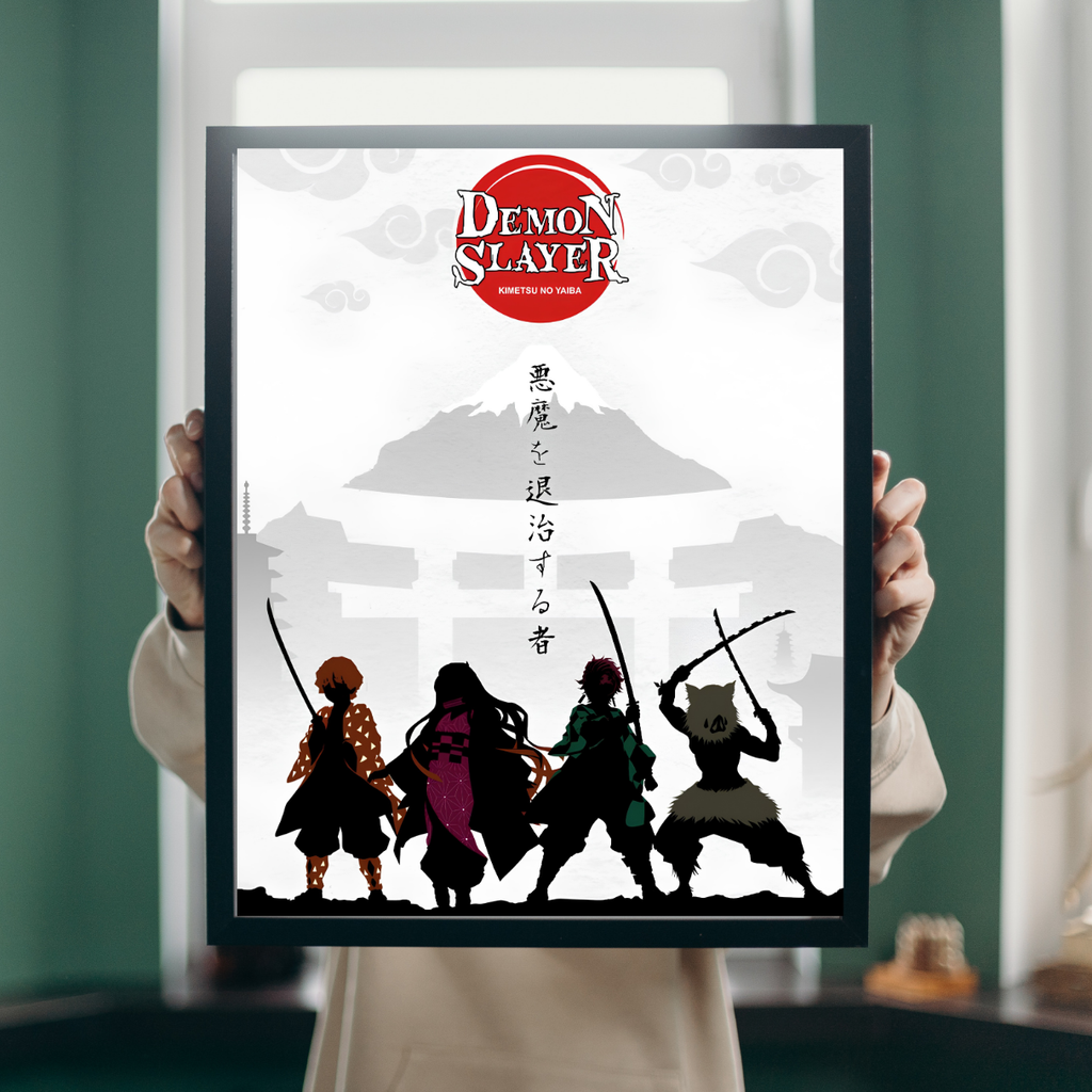 Demon Slayer Kimetsu no Yaiba Group Framed Poster – Premium Glossy Anime Wall Art