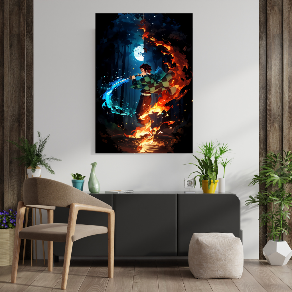 Tanjiro Water & Flame Breathing Metal Poster