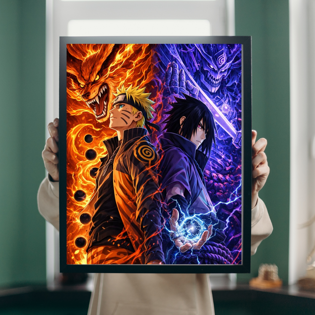Naruto & Sasuke Framed Poster – Premium Glossy Anime Wall Art