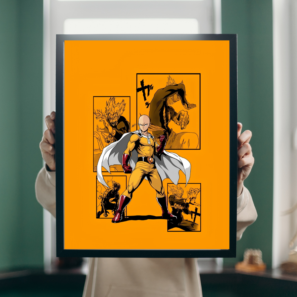 Saitama One Punch Man Framed Poster – Premium Glossy Anime Wall Art
