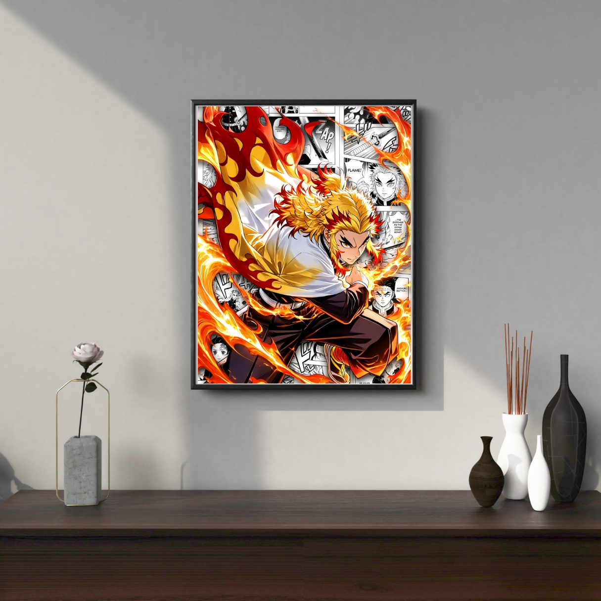 Rengoku Kyojuro Framed Poster – Premium Glossy Anime Wall Art