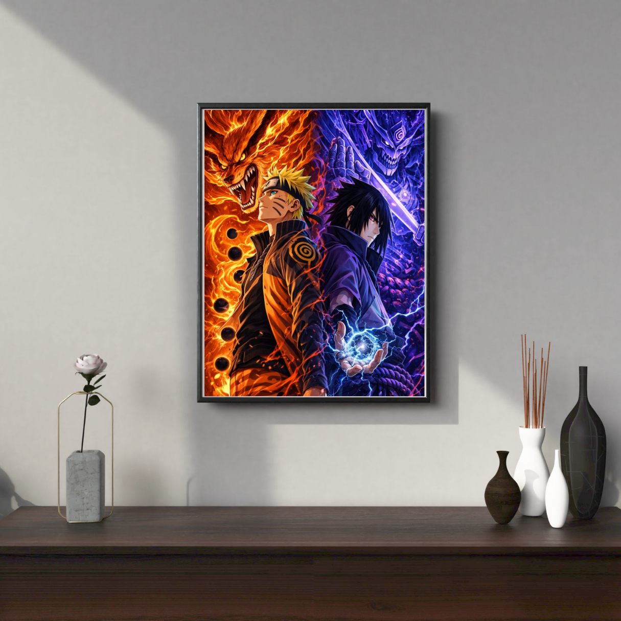 Naruto & Sasuke Framed Poster – Premium Glossy Anime Wall Art