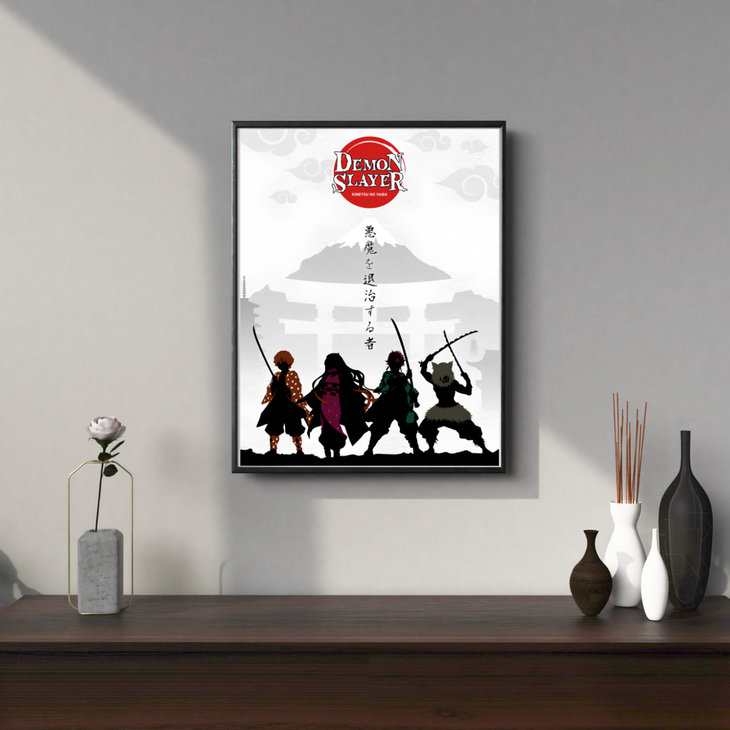 Demon Slayer Kimetsu no Yaiba Group Framed Poster – Premium Glossy Anime Wall Art