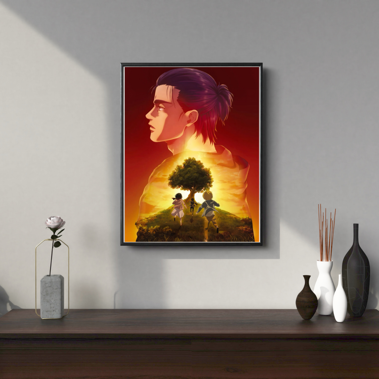 Eren Yeager Attack on Titan Framed Poster – Premium Glossy Anime Wall Art