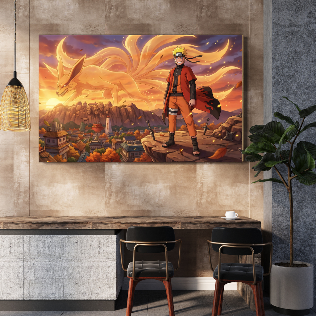 Naruto Hokage & Kurama Sunset Metal Poster