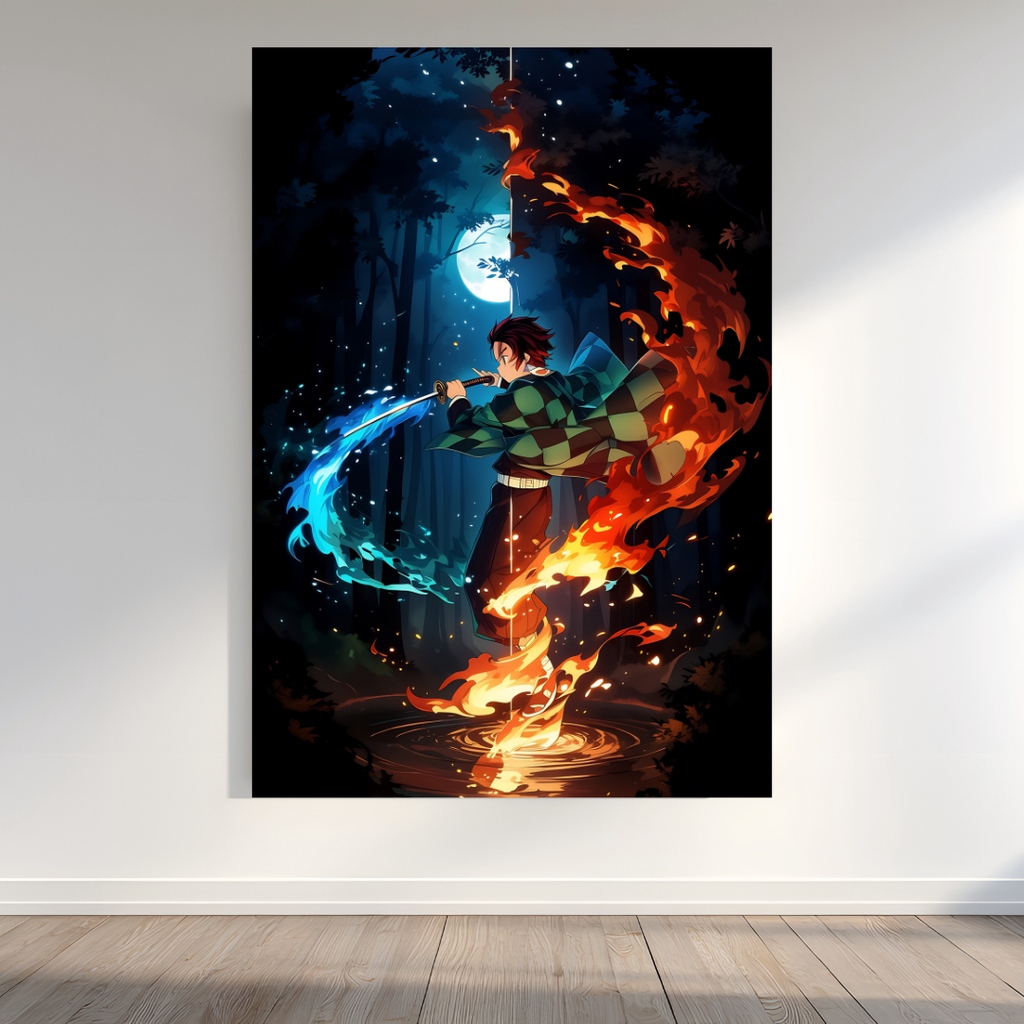 Tanjiro Water & Flame Breathing Metal Poster