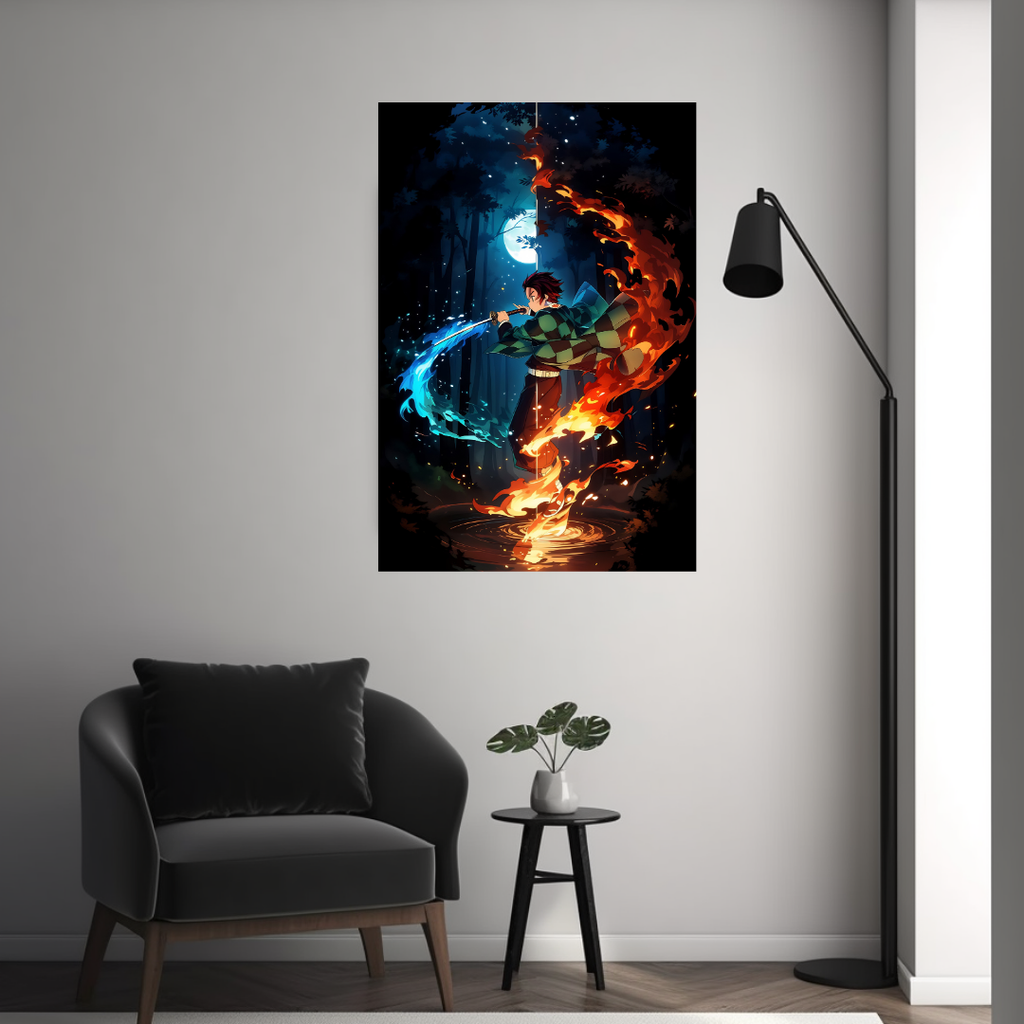 Tanjiro Water & Flame Breathing Metal Poster