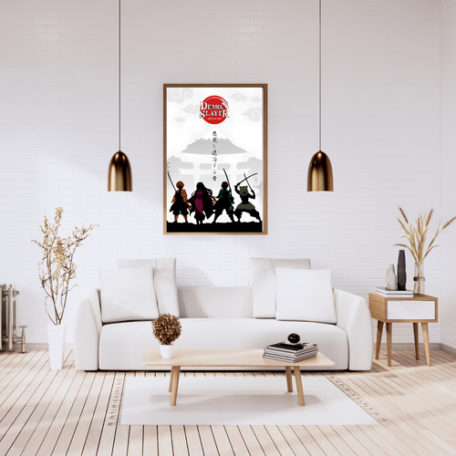 Demon Slayer Kimetsu no Yaiba Group Framed Poster – Premium Glossy Anime Wall Art