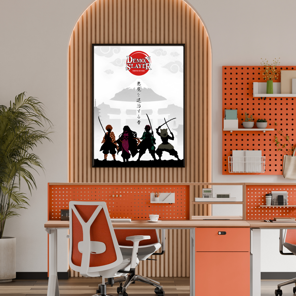 Demon Slayer Kimetsu no Yaiba Group Framed Poster – Premium Glossy Anime Wall Art