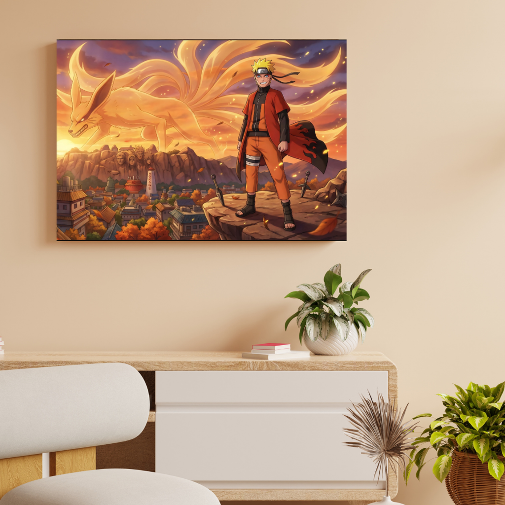 Naruto Hokage & Kurama Sunset Metal Poster