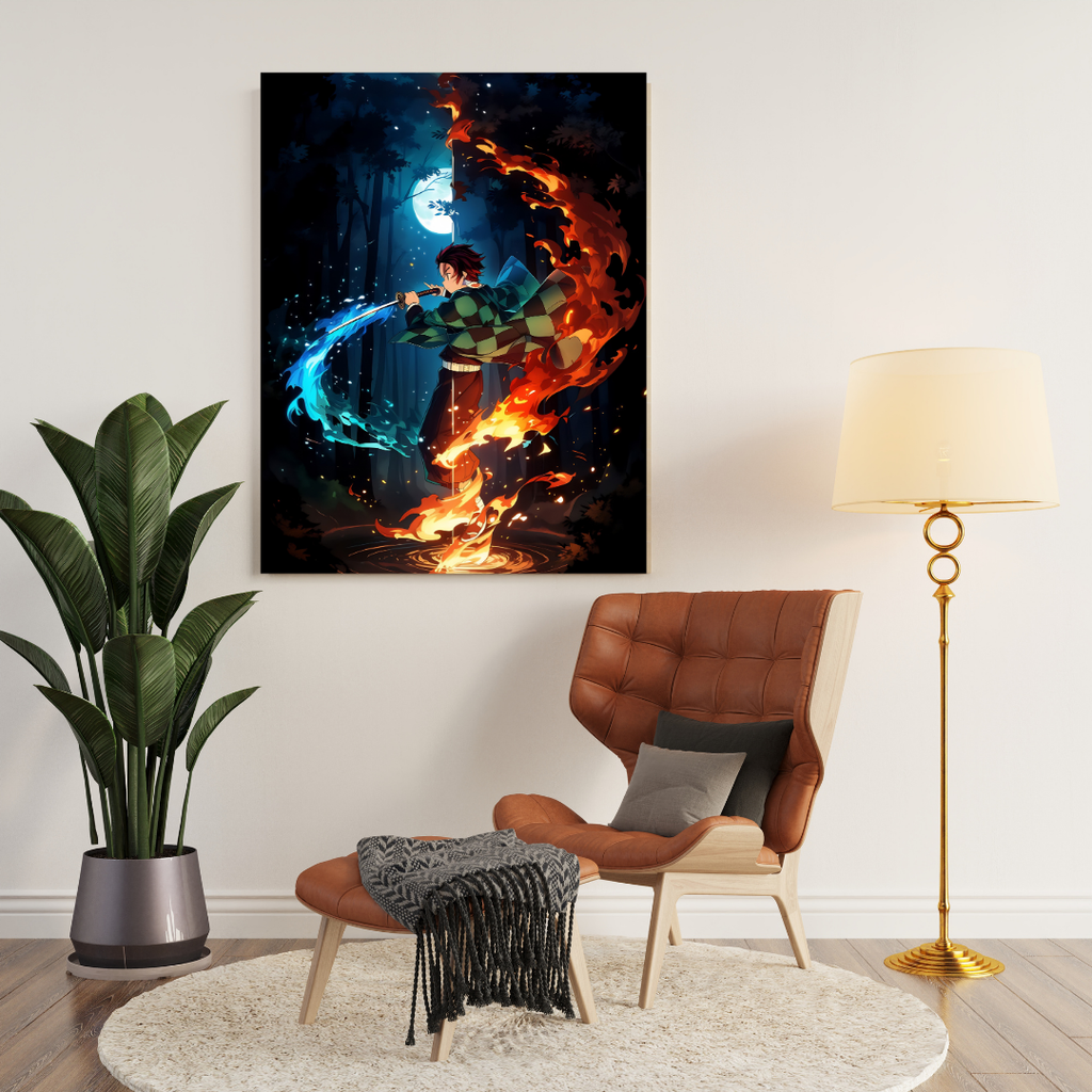 Tanjiro Water & Flame Breathing Metal Poster