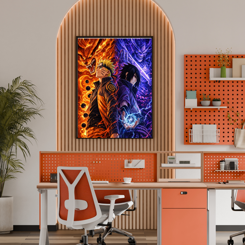 Naruto & Sasuke Framed Poster – Premium Glossy Anime Wall Art