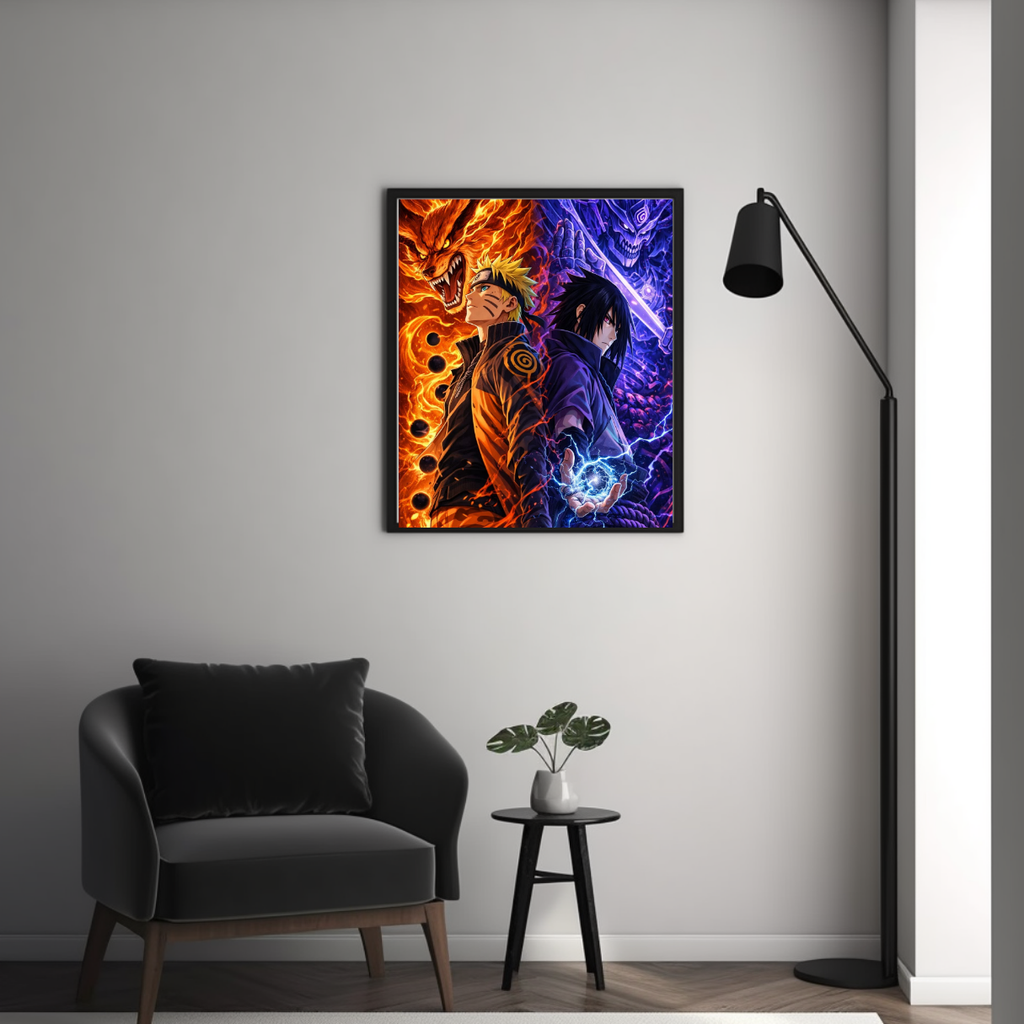 Naruto & Sasuke Framed Poster – Premium Glossy Anime Wall Art