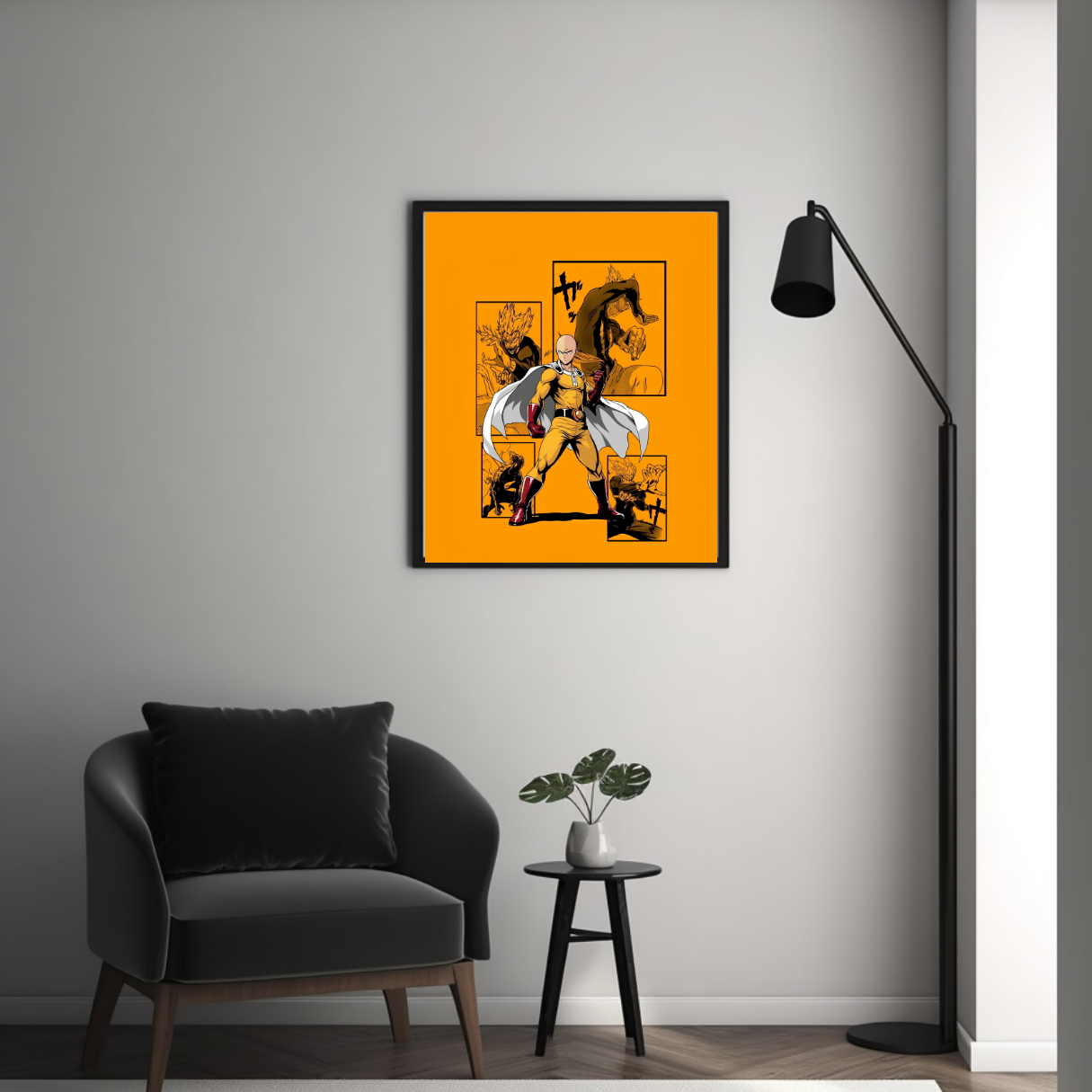 Saitama One Punch Man Framed Poster – Premium Glossy Anime Wall Art
