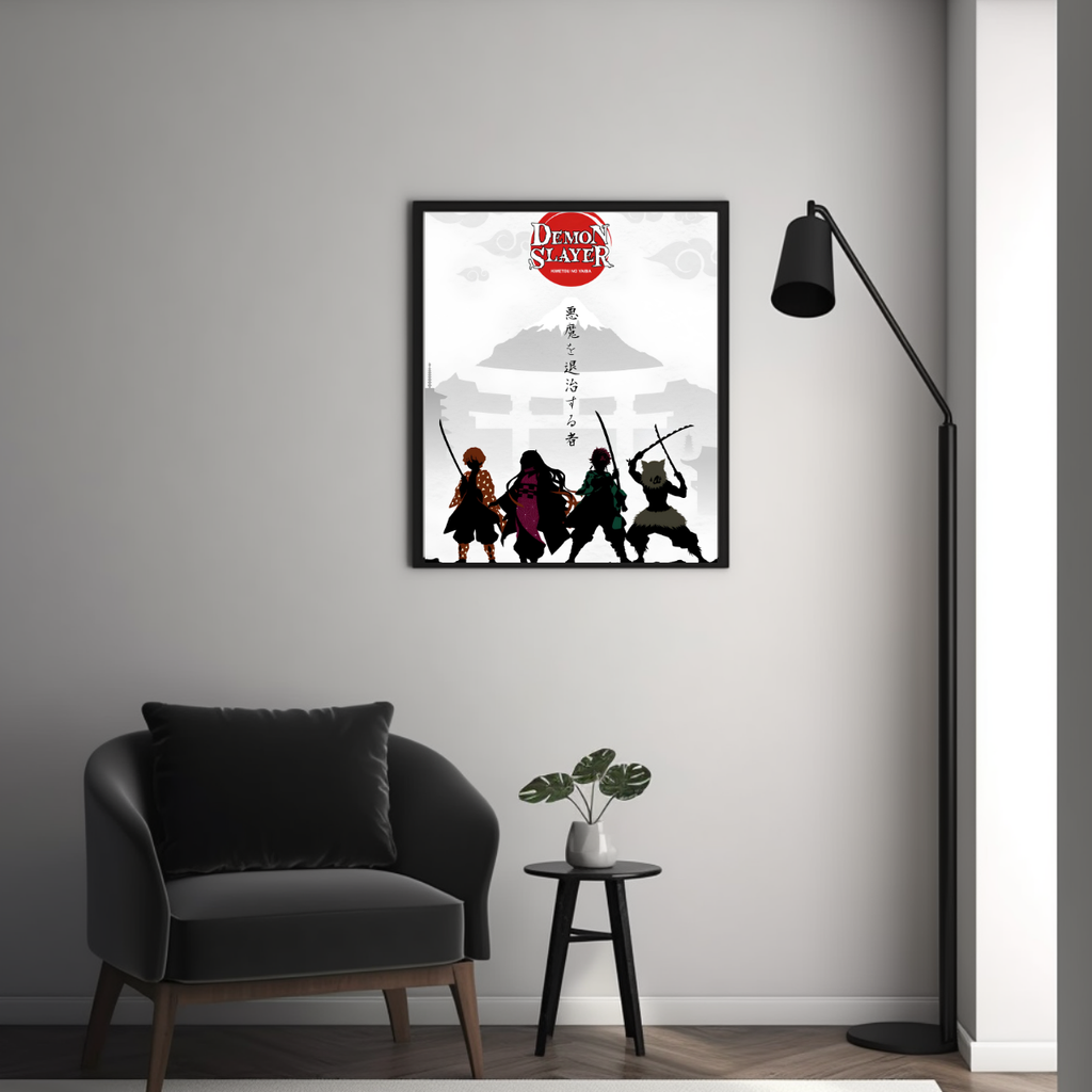 Demon Slayer Kimetsu no Yaiba Group Framed Poster – Premium Glossy Anime Wall Art