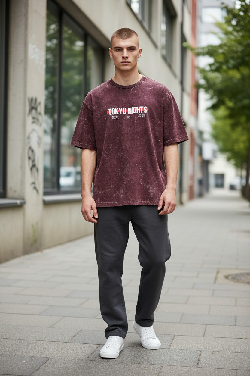 Tokyo Nights Acid Wash Oversized Tee – Kairo Japanese Streetwear