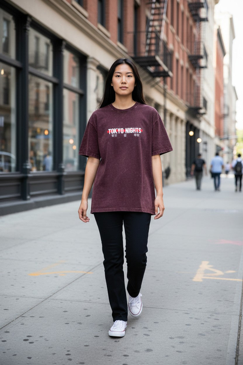 Tokyo Nights Acid Wash Oversized Tee – Kairo Japanese Streetwear