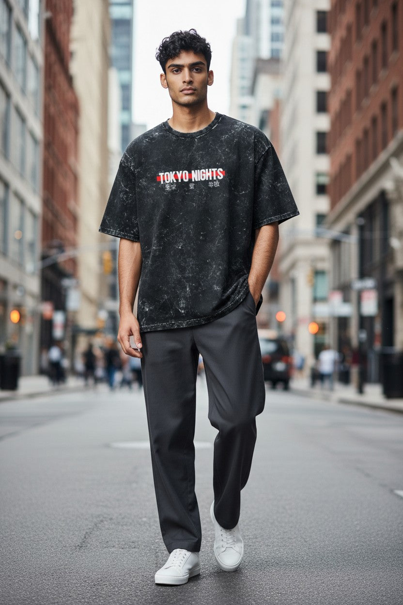 Tokyo Nights Acid Wash Oversized Tee – Kairo Japanese Streetwear