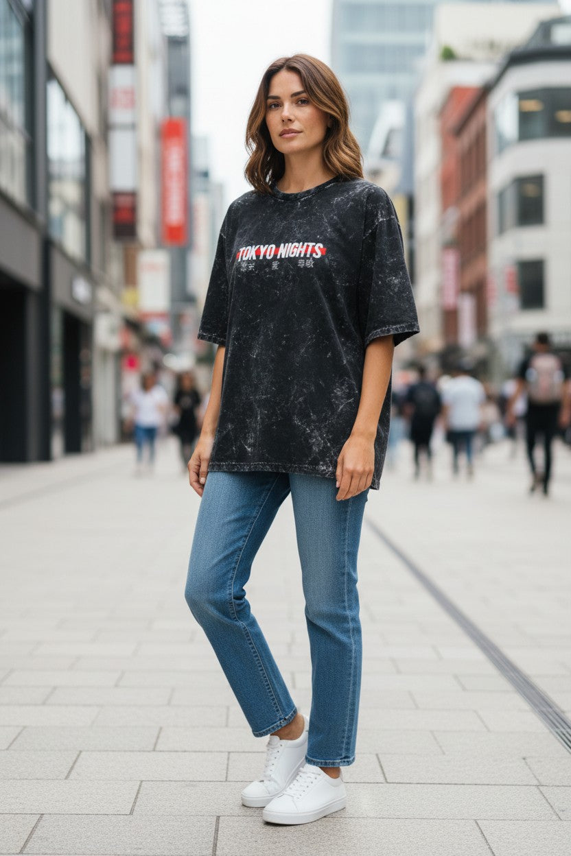 Tokyo Nights Acid Wash Oversized Tee – Kairo Japanese Streetwear