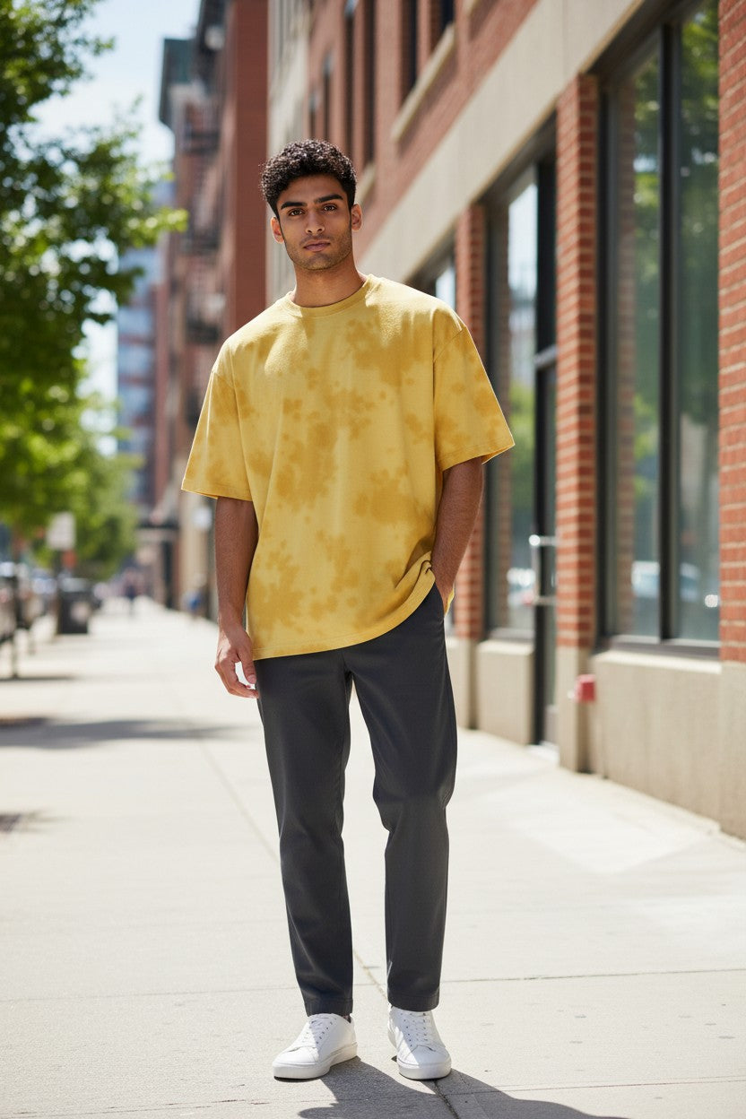 Acid Wash Tie-Dye Oversized Tee – Golden Yellow | Kairo Streetwear
