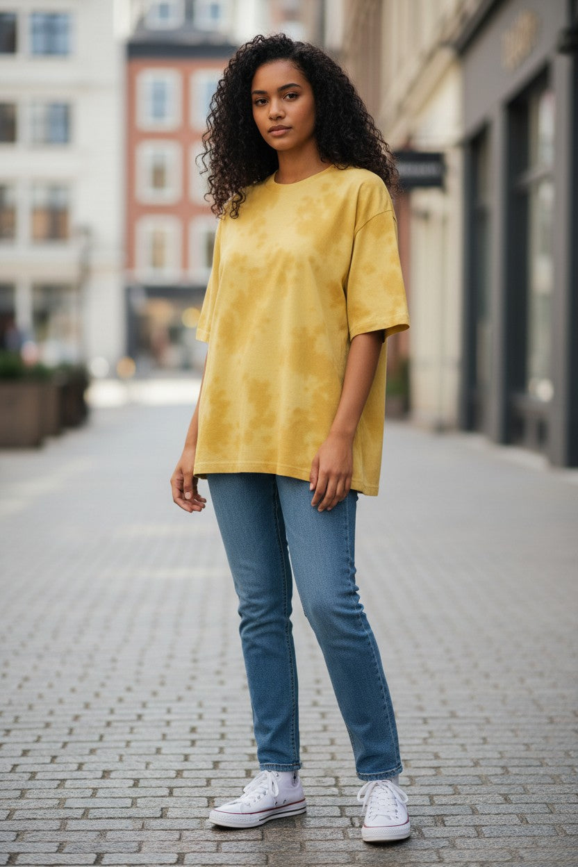 Acid Wash Tie-Dye Oversized Tee – Golden Yellow | Kairo Streetwear
