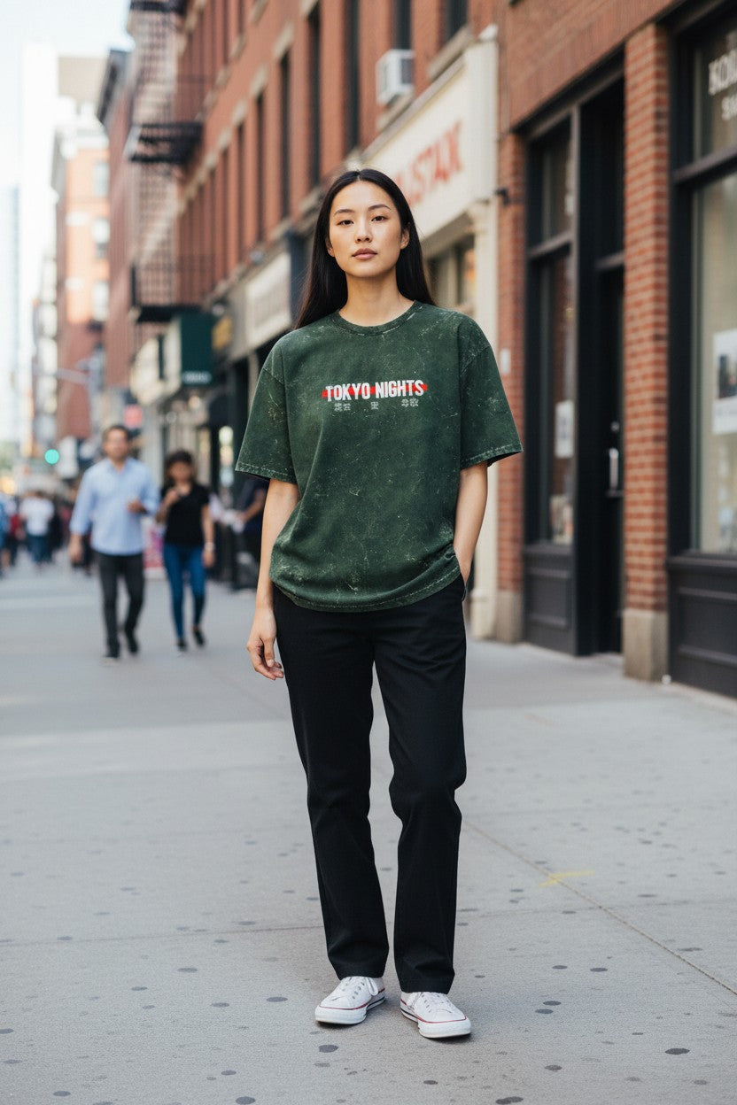 Tokyo Nights Acid Wash Oversized Tee – Kairo Japanese Streetwear