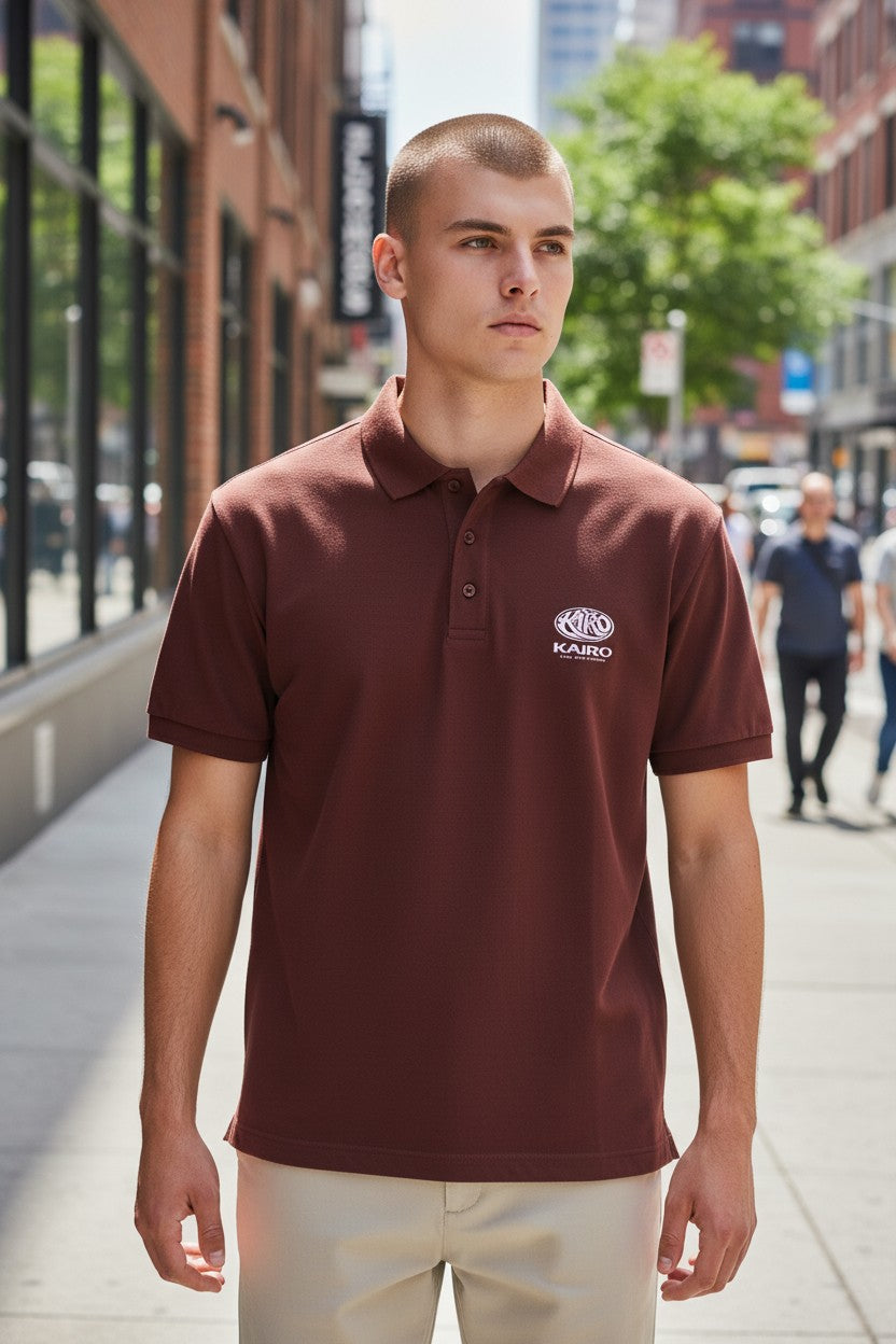 Kairo Brick Red Embroidered Polo Shirt – 100% Cotton Airtex