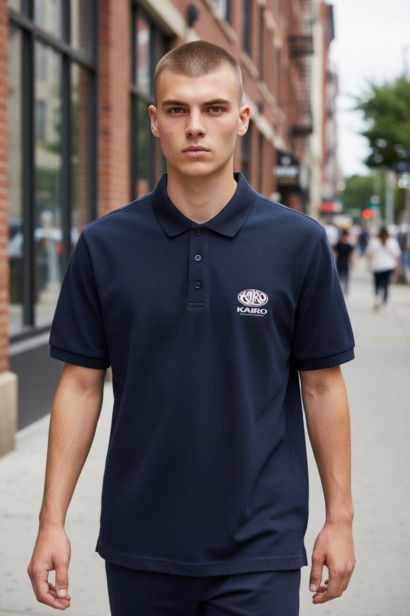 Kairo Navy Blue Embroidered Polo Shirt – 100% Cotton Airtex