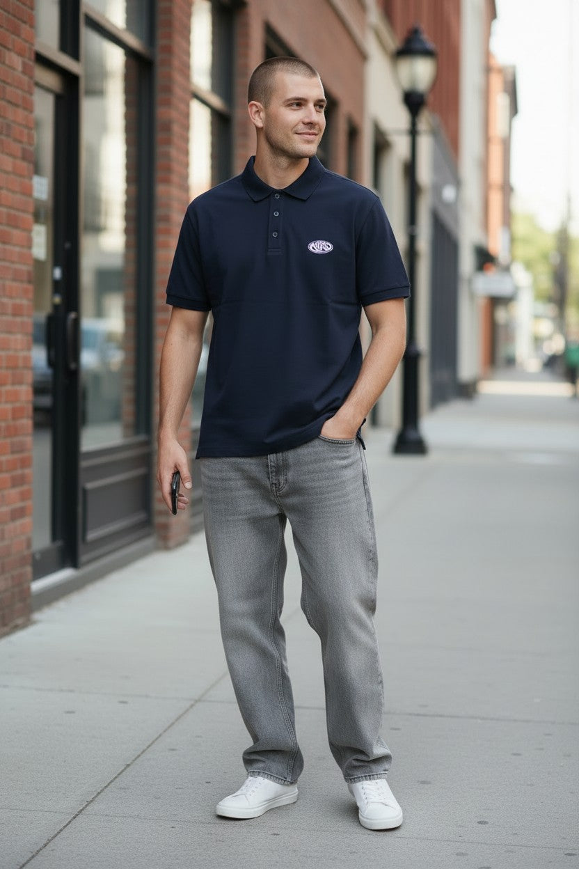 Kairo Navy Blue Embroidered Polo Shirt – 100% Cotton Airtex