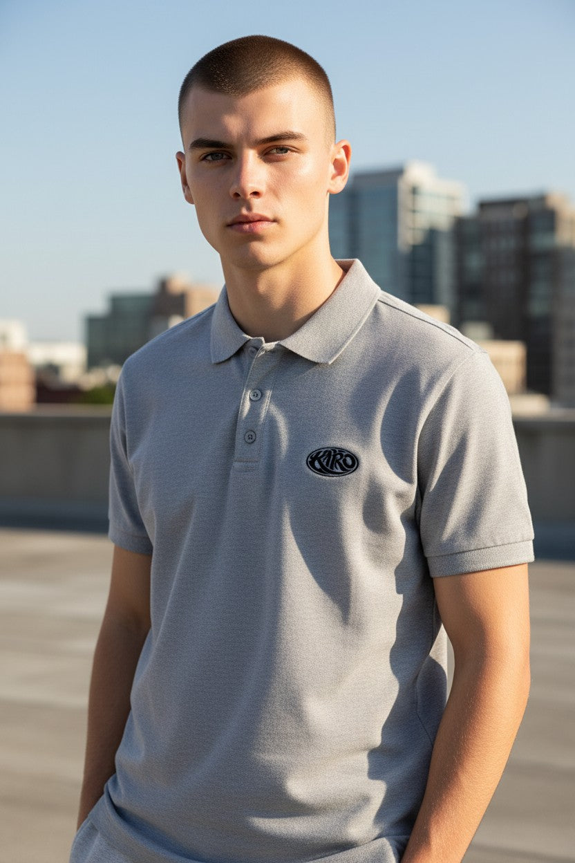 Kairo Grey Embroidered Polo Shirt – 100% Cotton Airtex