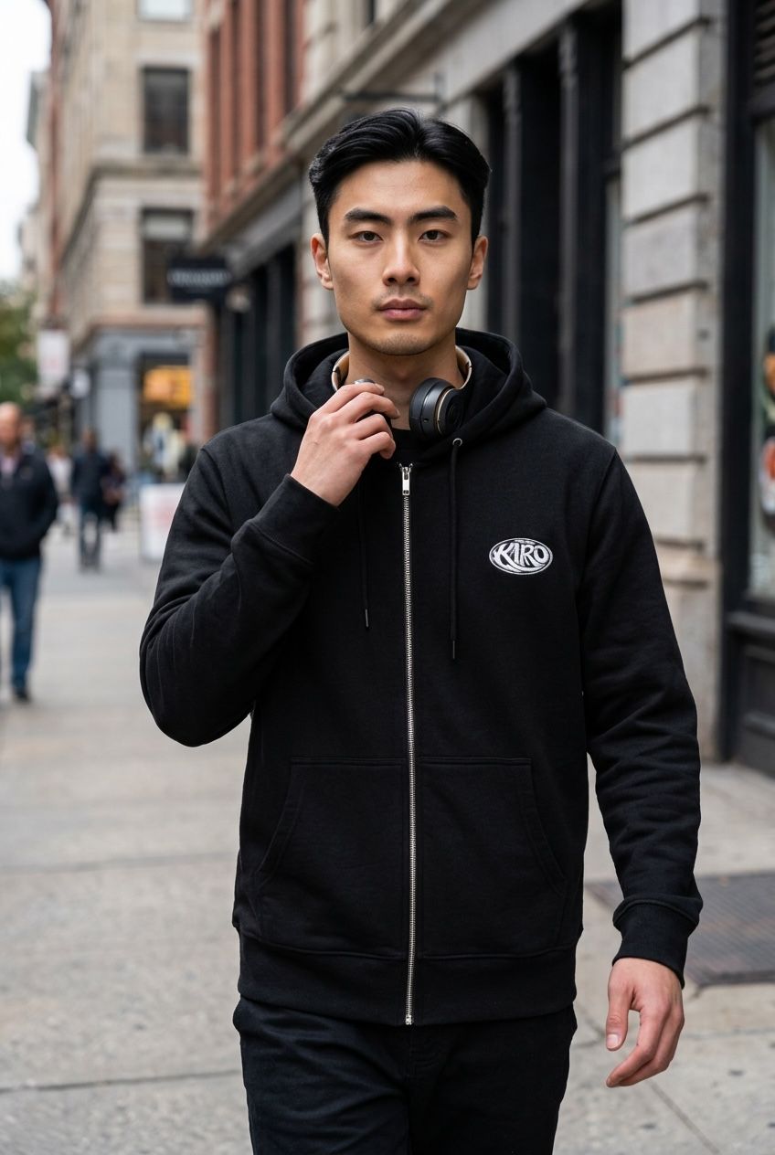 Heavyweight Zip-Up Hoodie – Premium Black Streetwear | Kairo