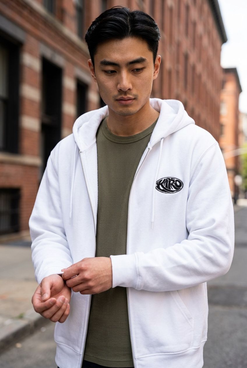 Heavyweight Zip-Up Hoodie – Premium White Streetwear | Kairo