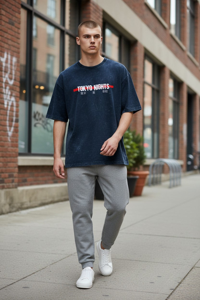 Tokyo Nights Acid Wash Oversized Tee – Kairo Japanese Streetwear