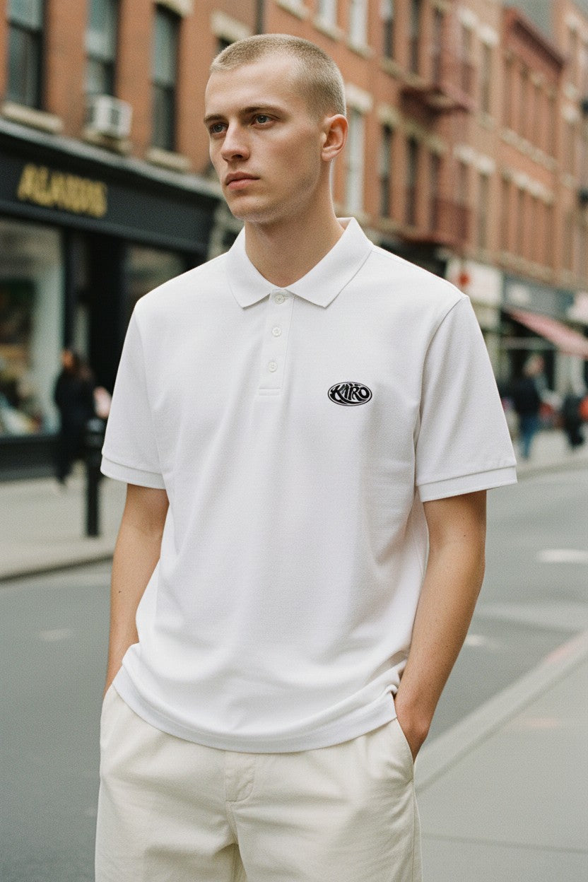 Kairo White Embroidered Polo Shirt – 100% Cotton Airtex