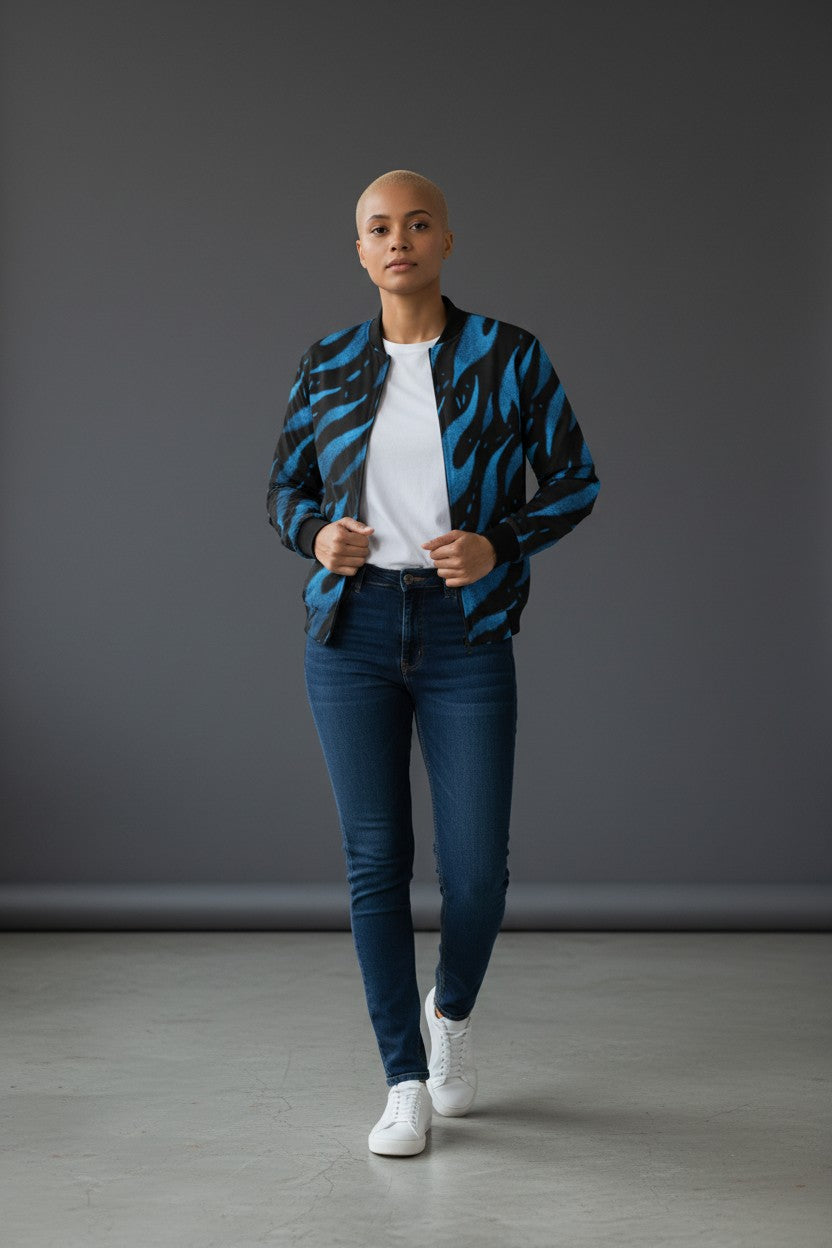 "Flames n Blue" Unisex Bomber Jacket