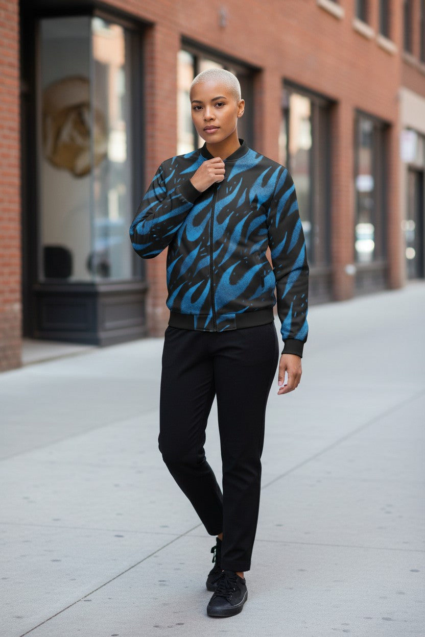 "Flames n Blue" Unisex Bomber Jacket