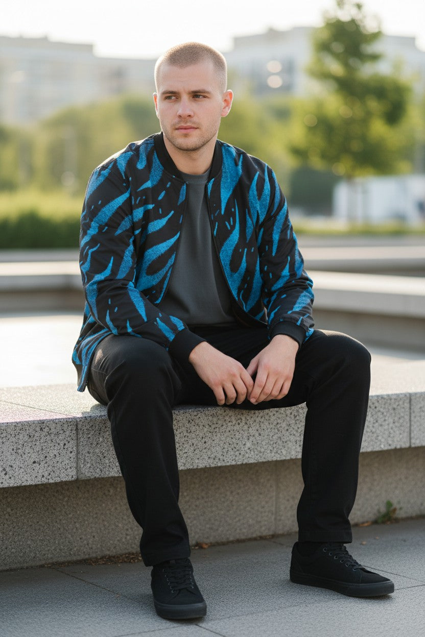 "Flames n Blue" Unisex Bomber Jacket