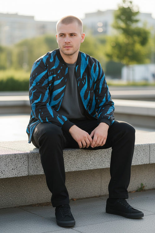 "Flames n Blue" Unisex Bomber Jacket