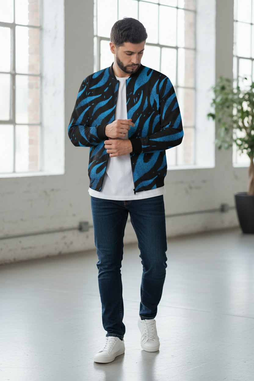 "Flames n Blue" Unisex Bomber Jacket