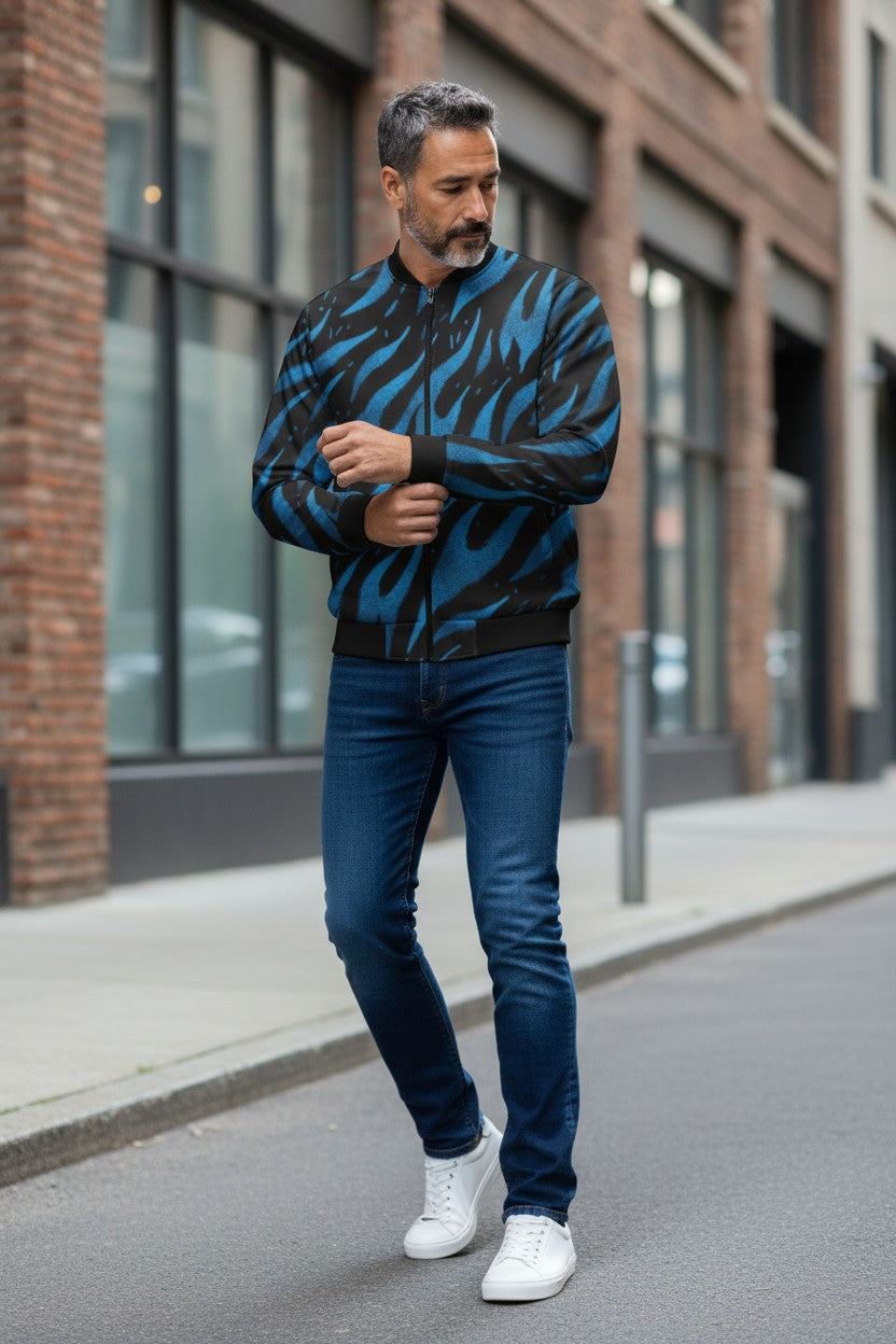"Flames n Blue" Unisex Bomber Jacket